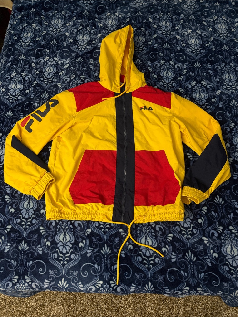 FILA Yellow, Red & Black Hooded Windbreaker slight CALL OUT